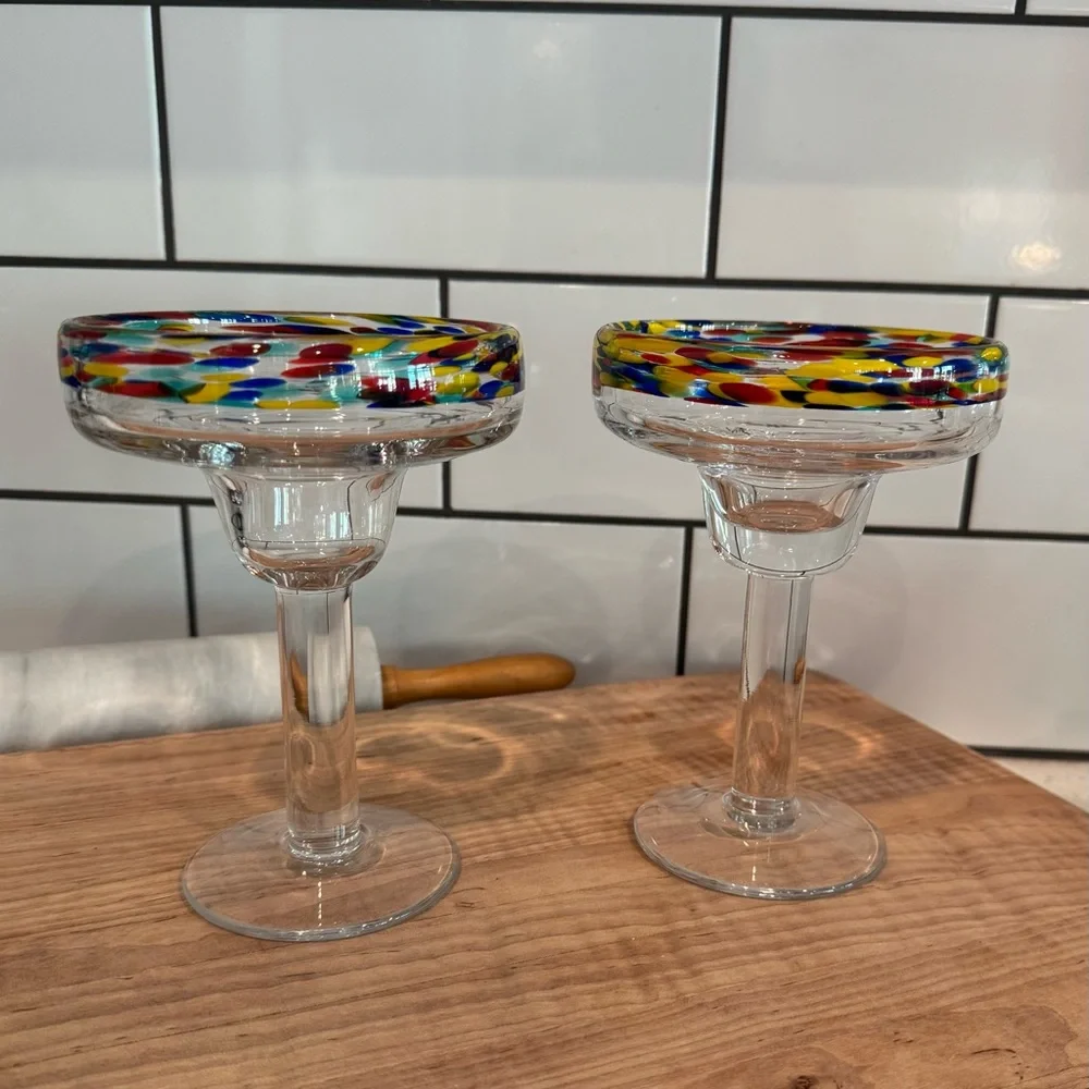 Set of 2 Confetti Glass Margarita Glasses – EUC - Picture 1 of 6